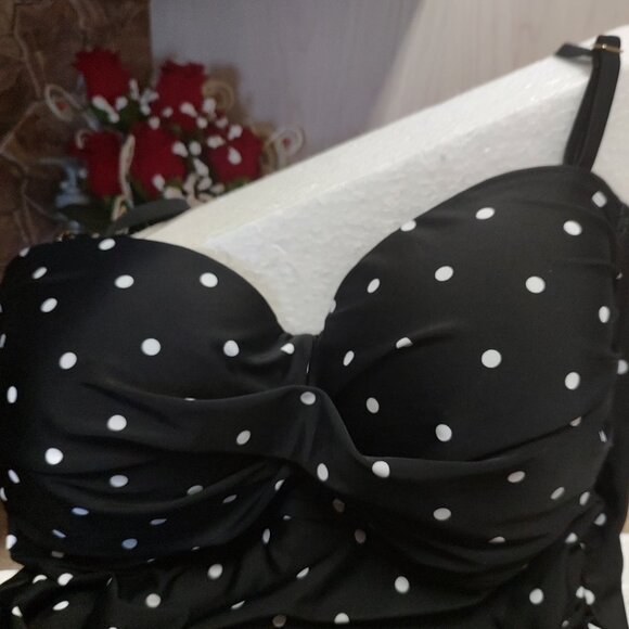 'OCEAN BLUES' 1PC BLACK POLKA DOT SWIMSUIT - Picture 3 of 4